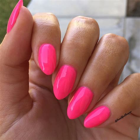 pink nails almond|bright pink almond nails.